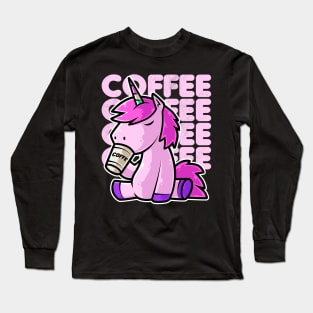 Cute Unicorn Drinking Coffee Kawaii Neko Anime print Long Sleeve T-Shirt